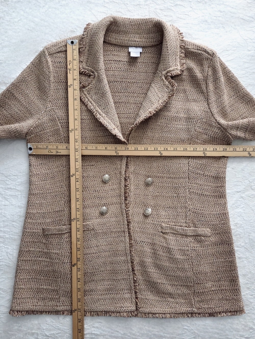 Chico's Metallic Tweed Sweater Blazer, Super Soft Layering Piece Tan & Gold LG - Picture 8 of 16